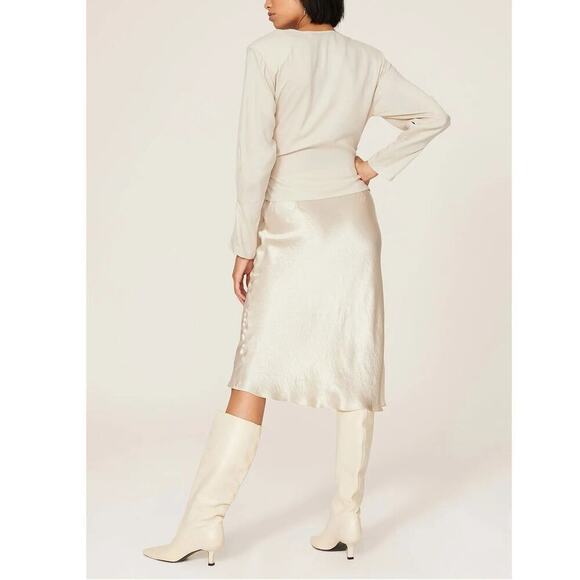 IRO Hazal Top Satin Long Sleeve V-Neck Gathered Wrap Front Blouse Off-White S - Picture 3 of 9